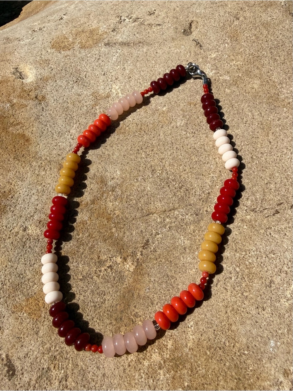 Multicolor Glass Beaded Necklace – Red, Yellow, Cream